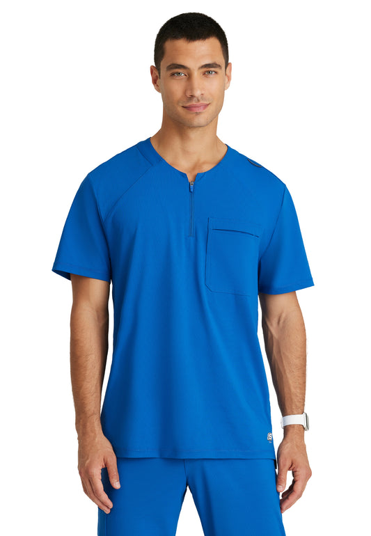 Men's Single Pocket Curved Neck Flex Scrub Top - SKT229 - New Royal