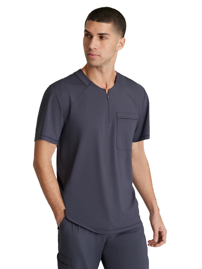 Men's Single Pocket Curved Neck Flex Scrub Top - SKT229 - Pewter