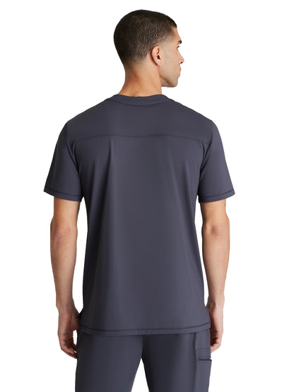 Men's Single Pocket Curved Neck Flex Scrub Top - SKT229 - Pewter