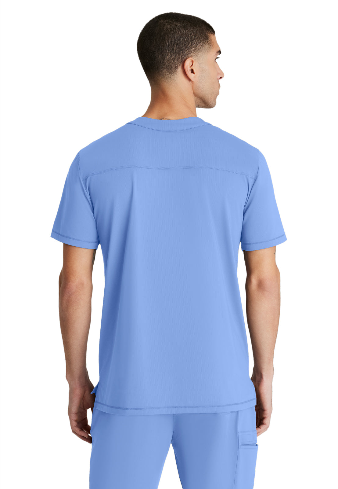 Men's Single Pocket Curved Neck Flex Scrub Top - SKT229 - Ciel Blue