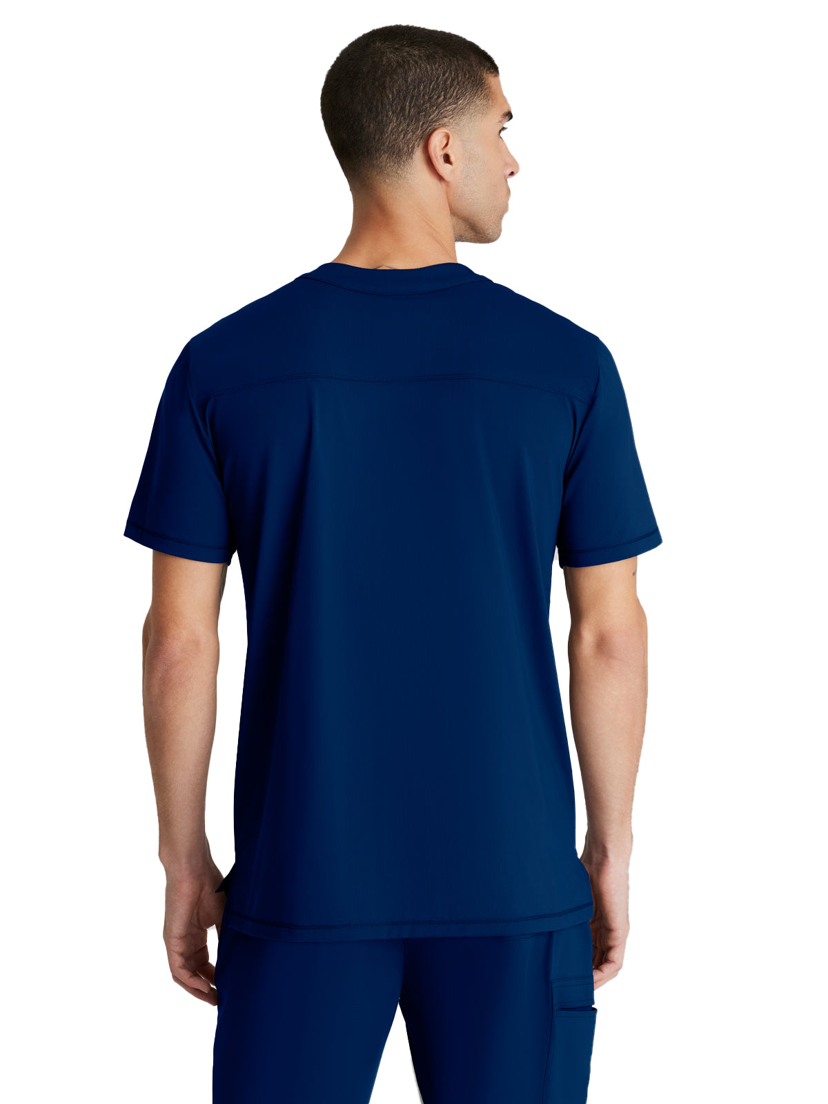 Men's Single Pocket Curved Neck Flex Scrub Top - SKT229 - Navy