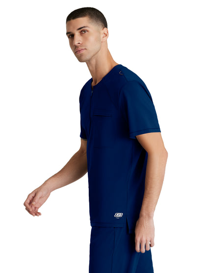 Men's Single Pocket Curved Neck Flex Scrub Top - SKT229 - Navy