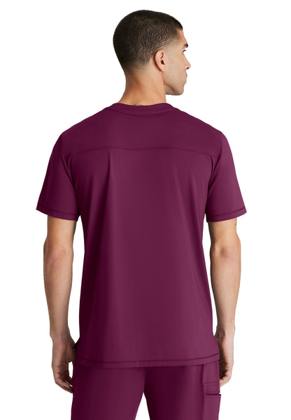 Men's Single Pocket Curved Neck Flex Top - SKT229 - Wine