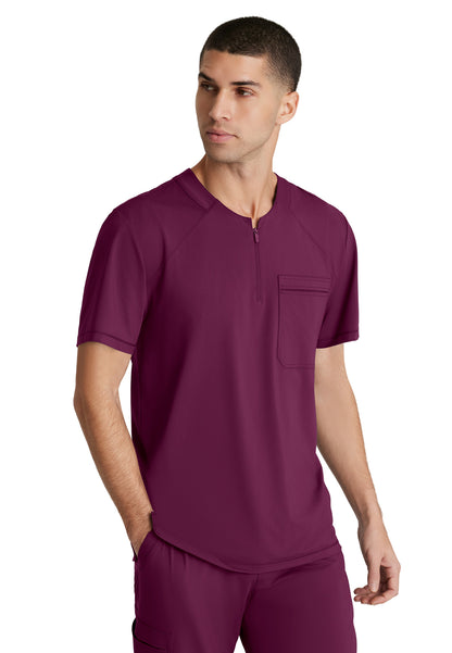 Men's One-Pocket Curved Neck Flex Scrub Top - SKT229 - Wine