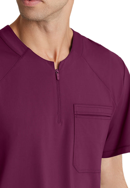 Men's Single Pocket Curved Neck Flex Top - SKT229 - Wine