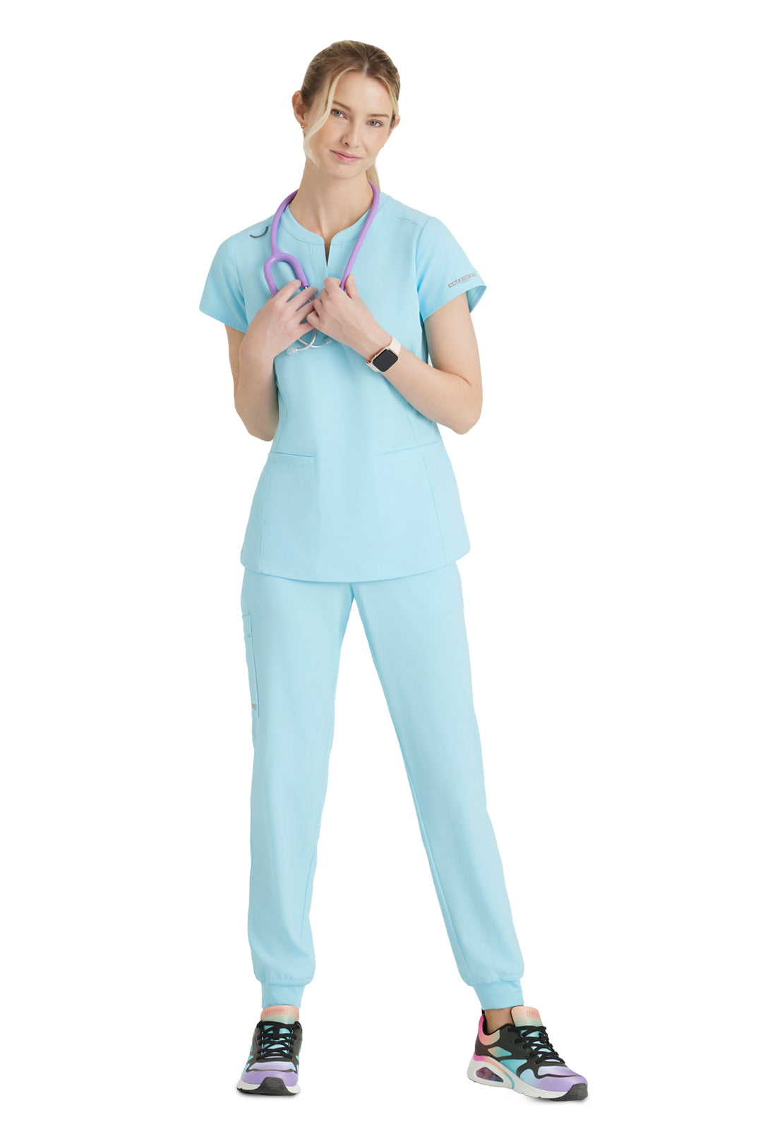 Two Pocket V-Neck Coast Scrub Top - SKT259 - Poolside Blue