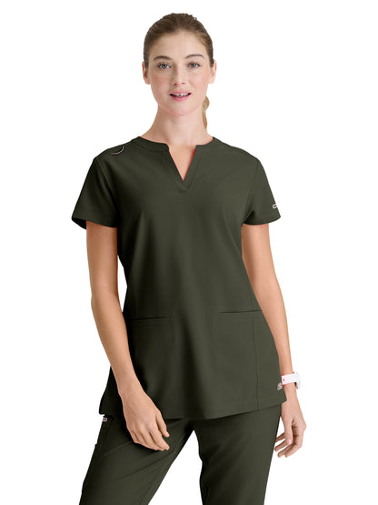 Women's Two-Pocket Placket V-Neck Coast Scrub Top - SKT259 - Olive