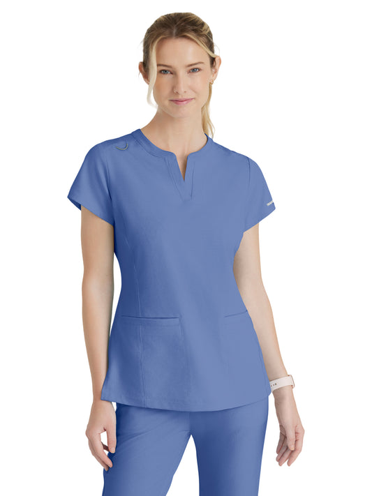 Women's Two-Pocket Placket V-Neck Coast Scrub Top - SKT259 - Ciel Blue