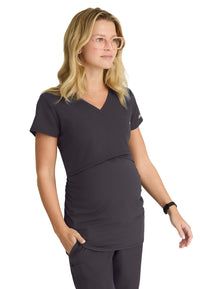 Women's One-Pocket Banded V-Neck Bloom Maternity Scrub Top - SKT269 - Pewter