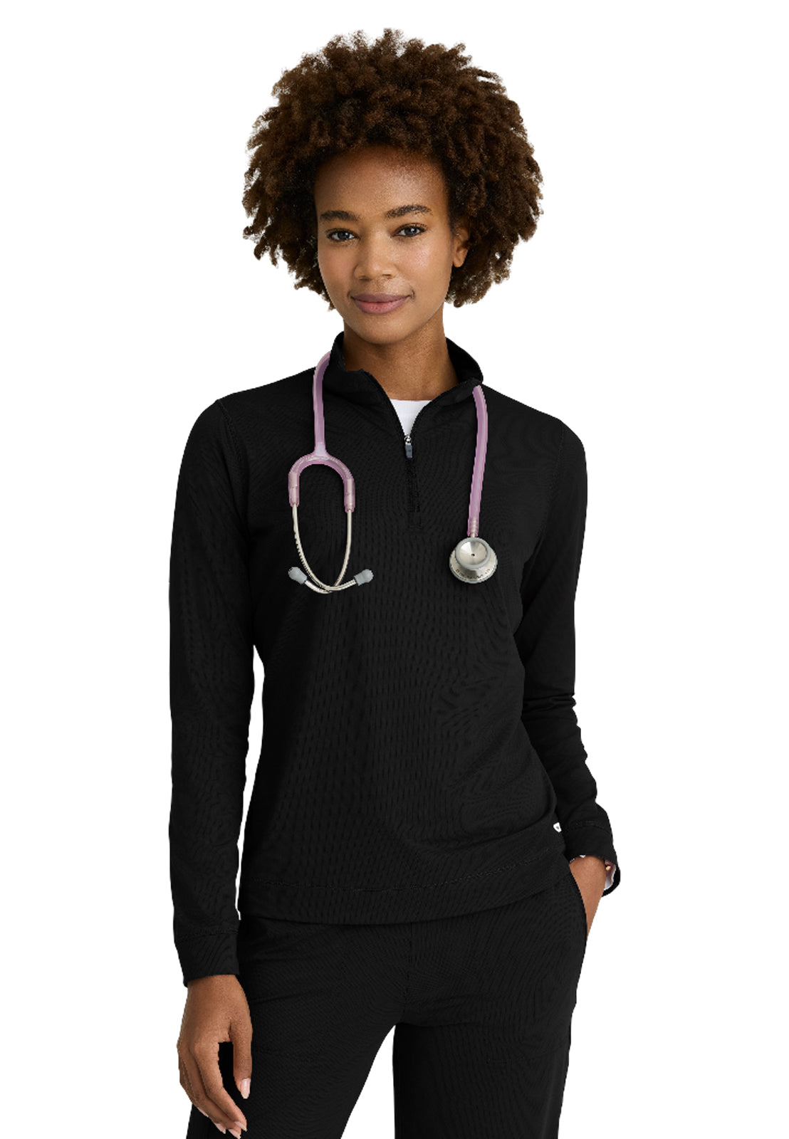Women's Mock Neck Long Sleeve Atlas Scrub Top - SKT274 - Black