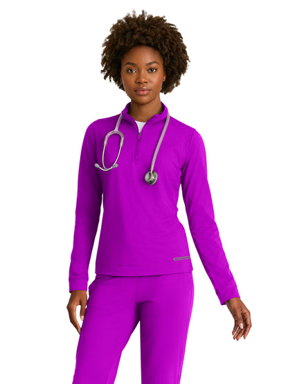 Women's Mock Neck Long Sleeve Atlas Scrub Top - SKT274 - Violet Burst