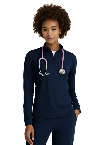 Women's Mock Neck Long Sleeve Atlas Scrub Top - SKT274 - Navy