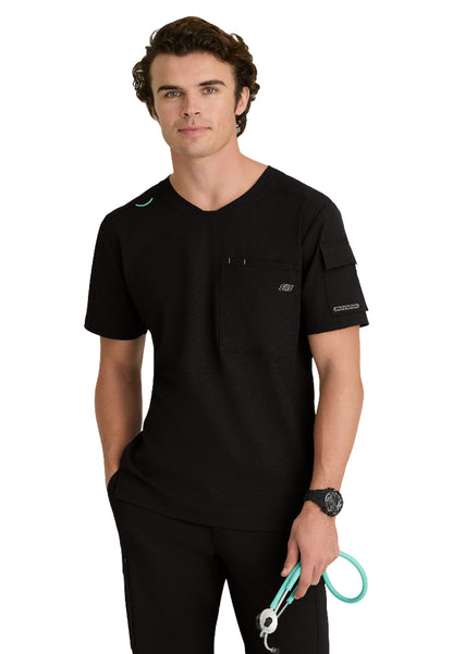 Men's Three-Pocket Round Neck Station Scrub Top - SKT277 - Black