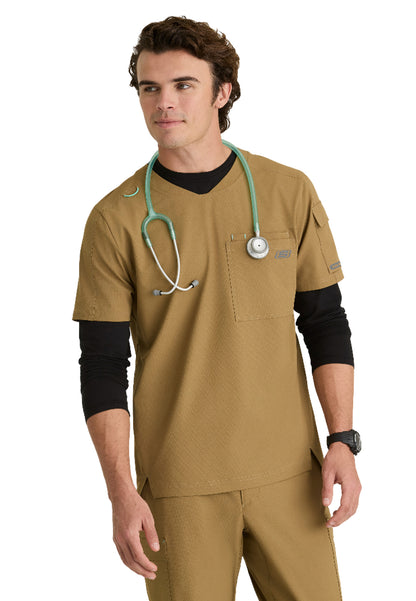 Men's Three-Pocket Round Neck Station Scrub Top - SKT277 - Duffle