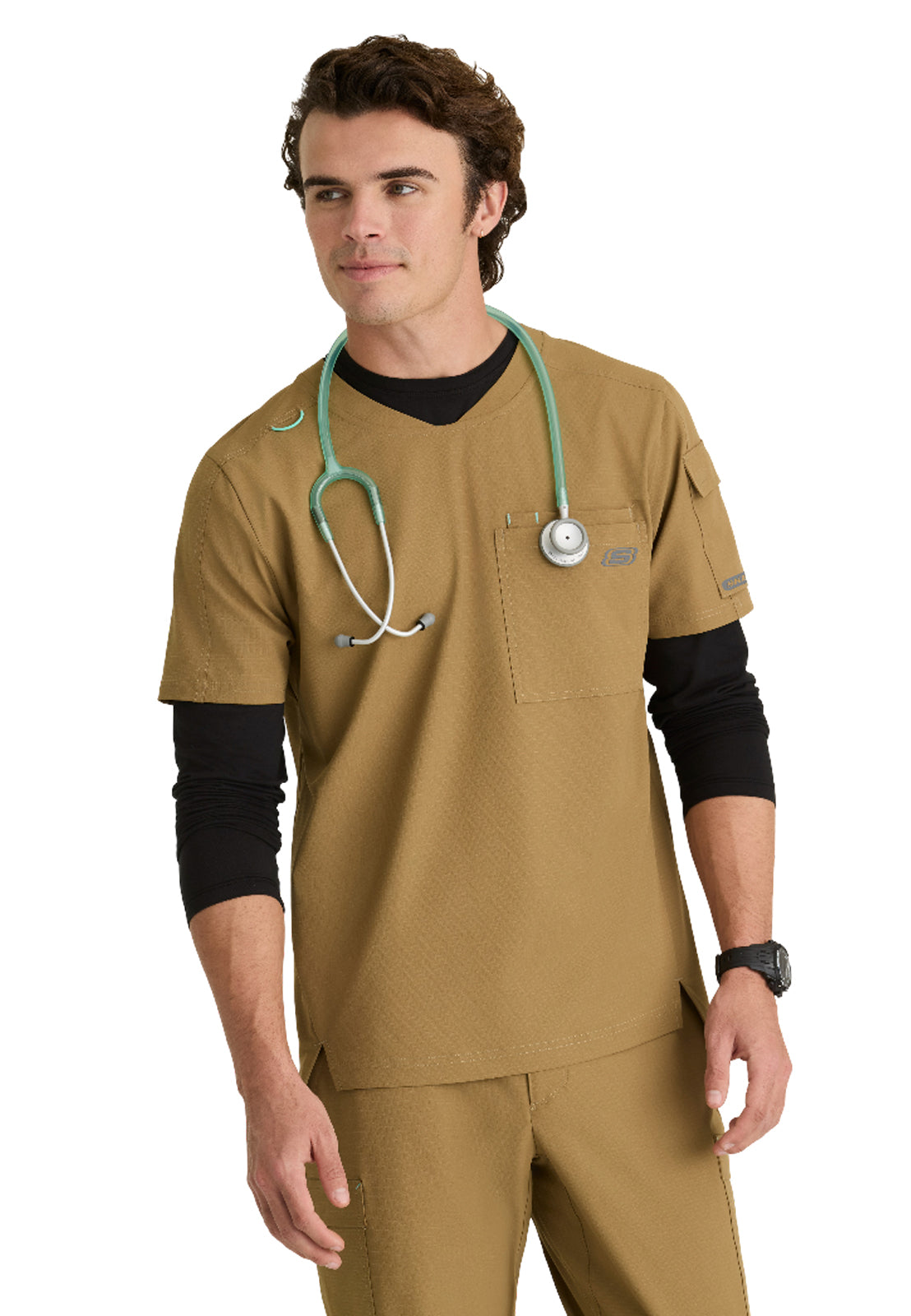 Men's Three-Pocket Round Neck Station Scrub Top - SKT277 - Duffle