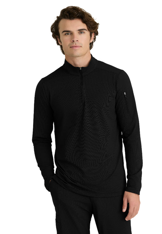 Men's One-Pocket Mock Neck Long Sleeve Propel Scrub Top - SKT280 - Black