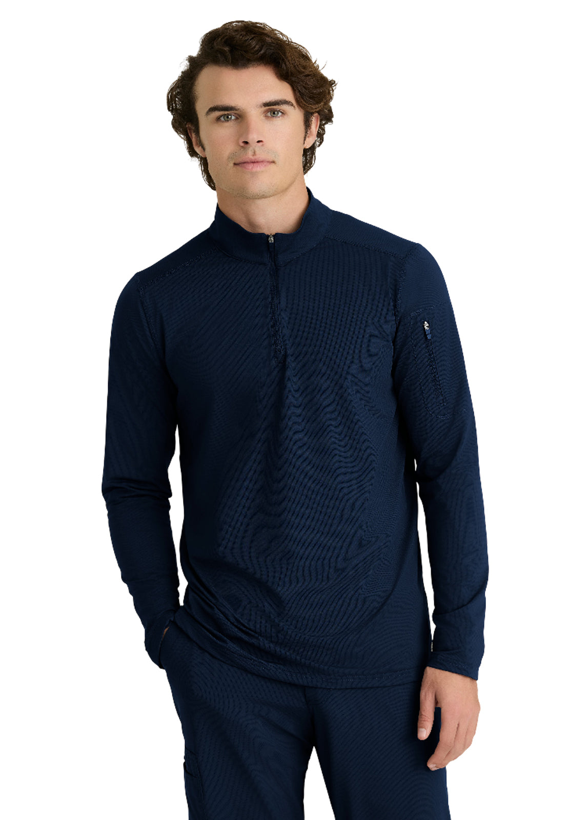 Men's One-Pocket Mock Neck Long Sleeve Propel Scrub Top - SKT280 - Navy