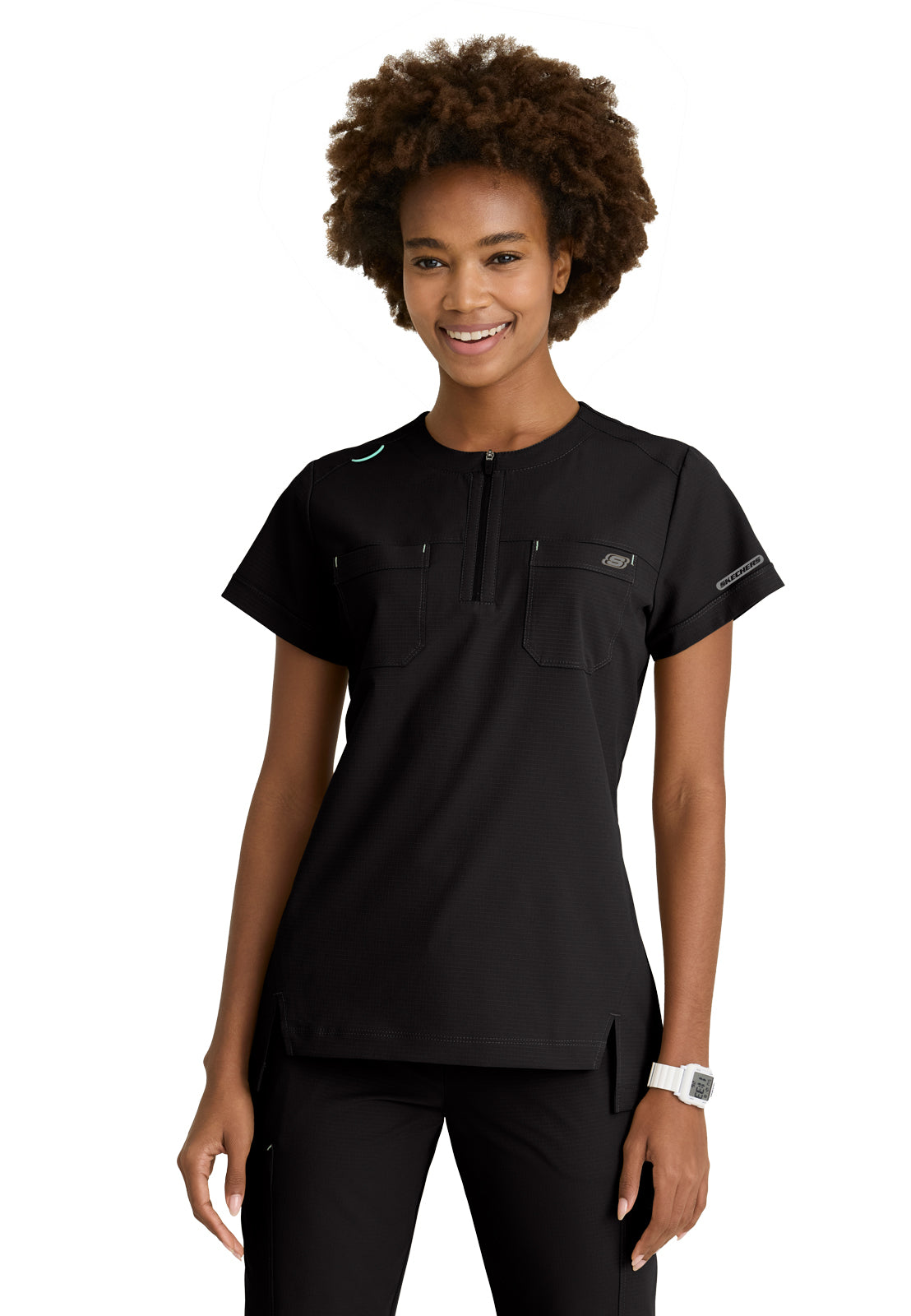 Women's Two Pocket Trek Scrub Top - SKT284 - Black