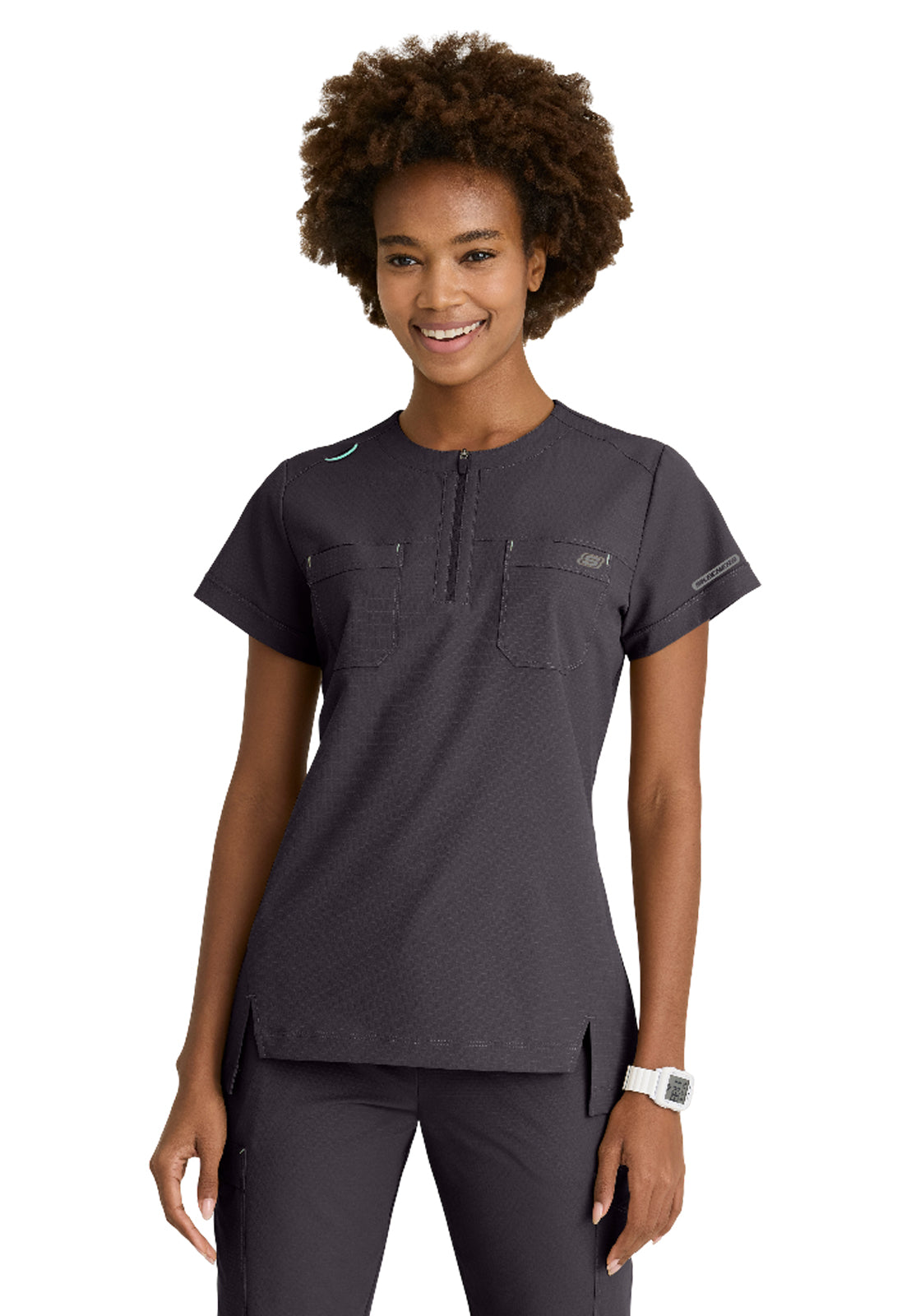 Women's Two-Pocket Round Neck Trek Scrub Top - SKT284 - Pewter