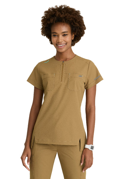 Women's Two-Pocket Round Neck Trek Scrub Top - SKT284 - Duffle