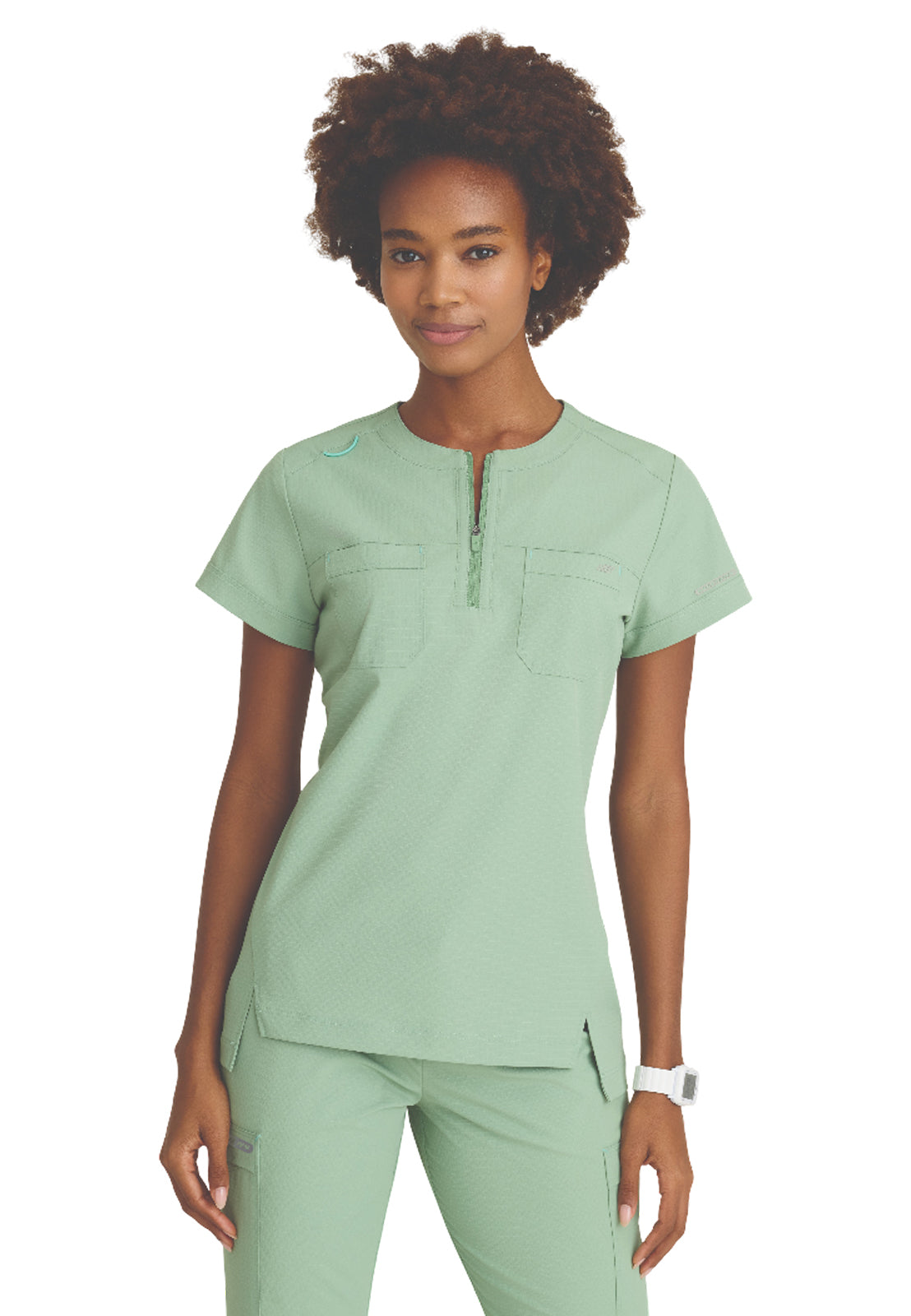 Women's Two-Pocket Round Neck Trek Scrub Top - SKT284 - Field Green