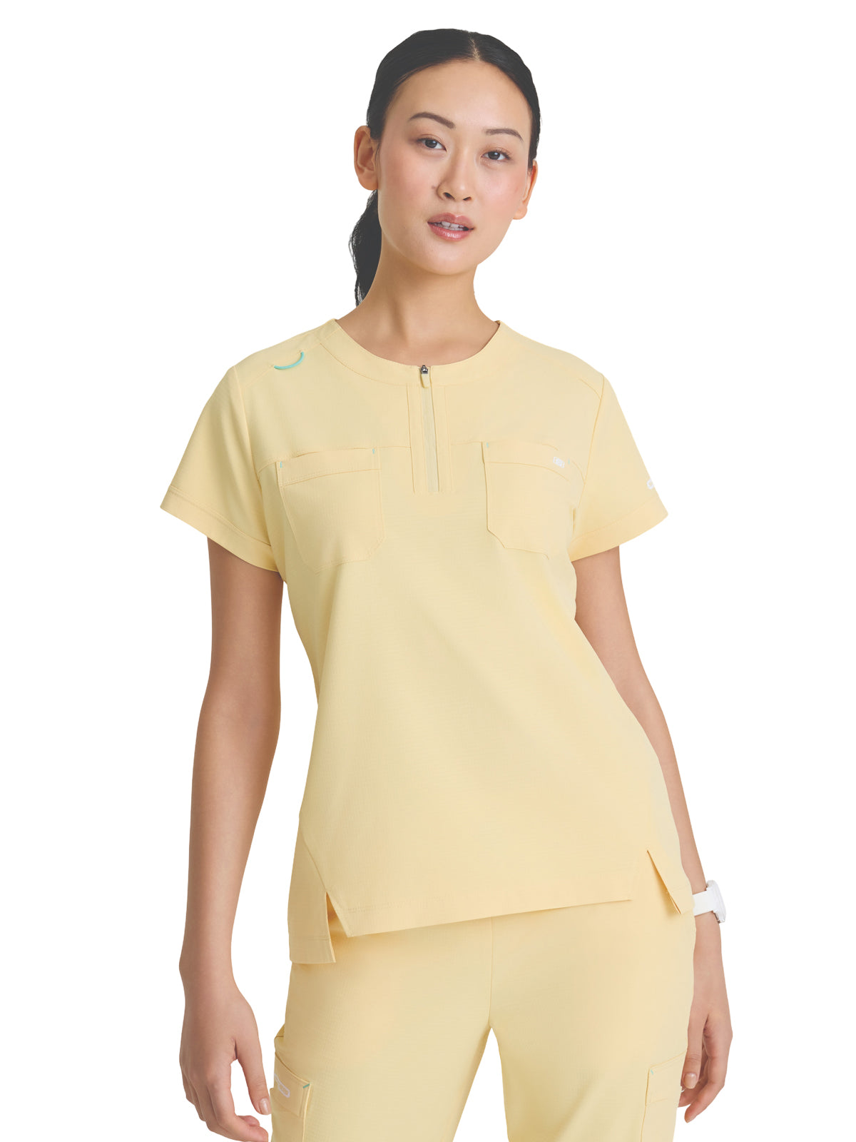 Women's Two-Pocket Round Neck Trek Scrub Top - SKT284 - Soft Citrine