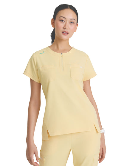 Women's Two-Pocket Round Neck Trek Scrub Top - SKT284 - Soft Citrine
