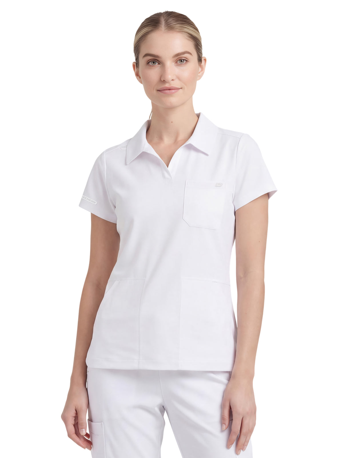Women's Three Pocket Y-Neck Honor Scrub Top - SKT302 - White