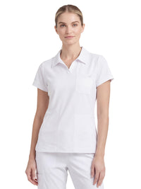 Women's Three Pocket Y-Neck Honor Scrub Top - SKT302 - White