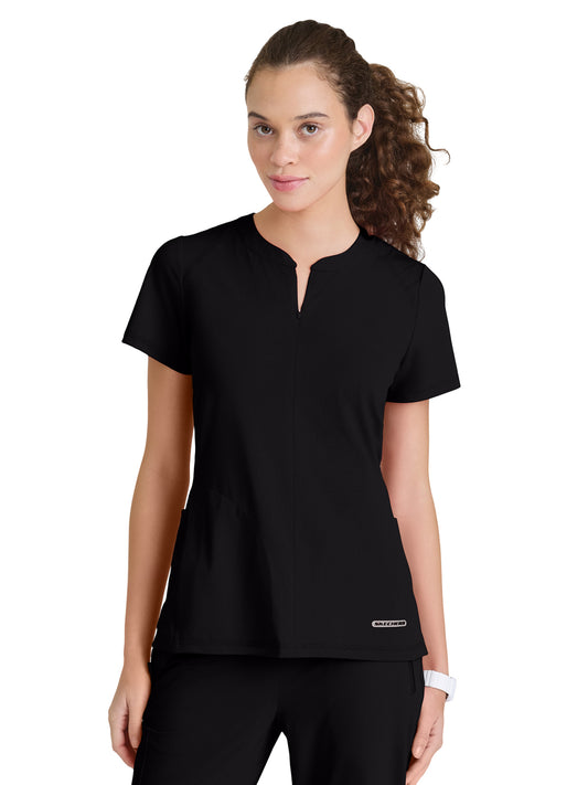 Women's One Pocket Notch Glide Scrub Top - SKT304 - Black
