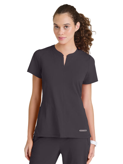 Women's One Pocket Notch Glide Scrub Top - SKT304 - Pewter