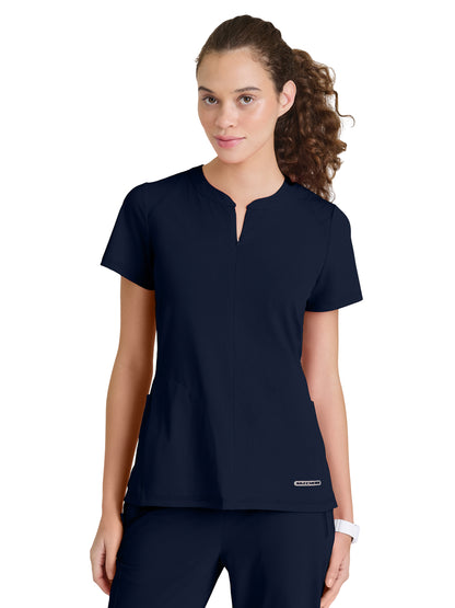 Women's One Pocket Notch Glide Scrub Top - SKT304 - Navy