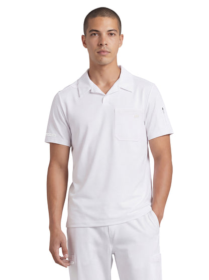 Men's Three Pocket Y-Neck Merit Scrub Top - SKT305 - White