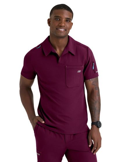 Men's Three Pocket Y-Neck Merit Scrub Top - SKT305 - Wine