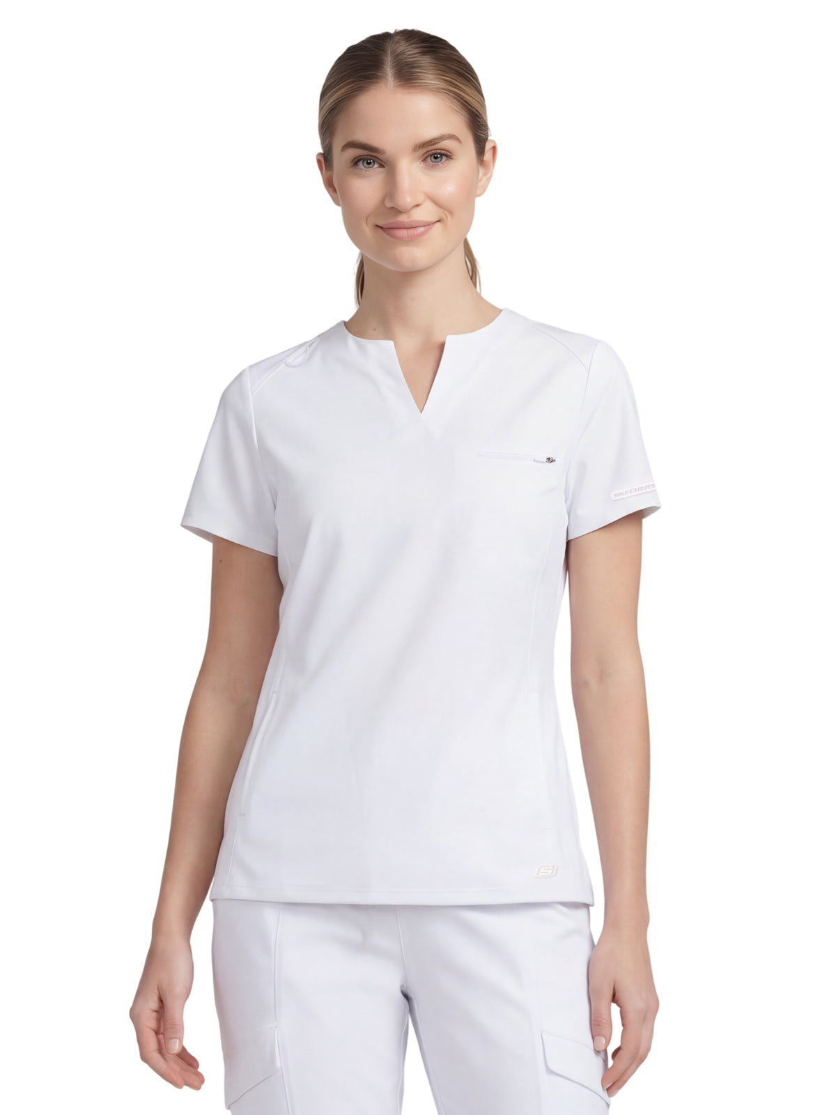 Women's Three Pocket V-Neck Reward Scrub Top - SKT312 - White