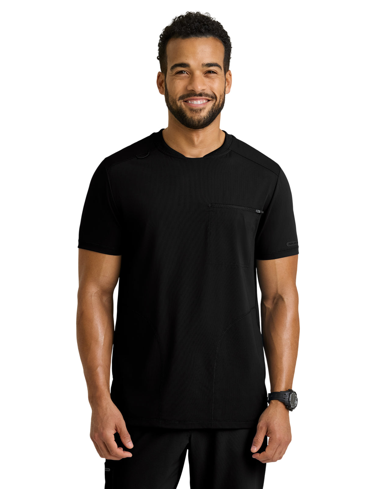 Men's Three-Pocket Rebound Round Neck Top - SKT325 - Black