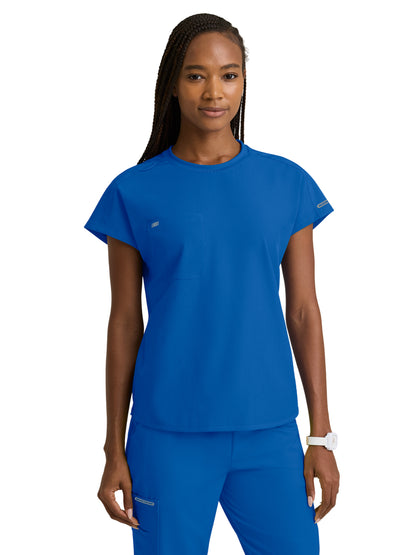 Women's Three-Pocket Fresh Round Neck Top - SKT326 - New Royal