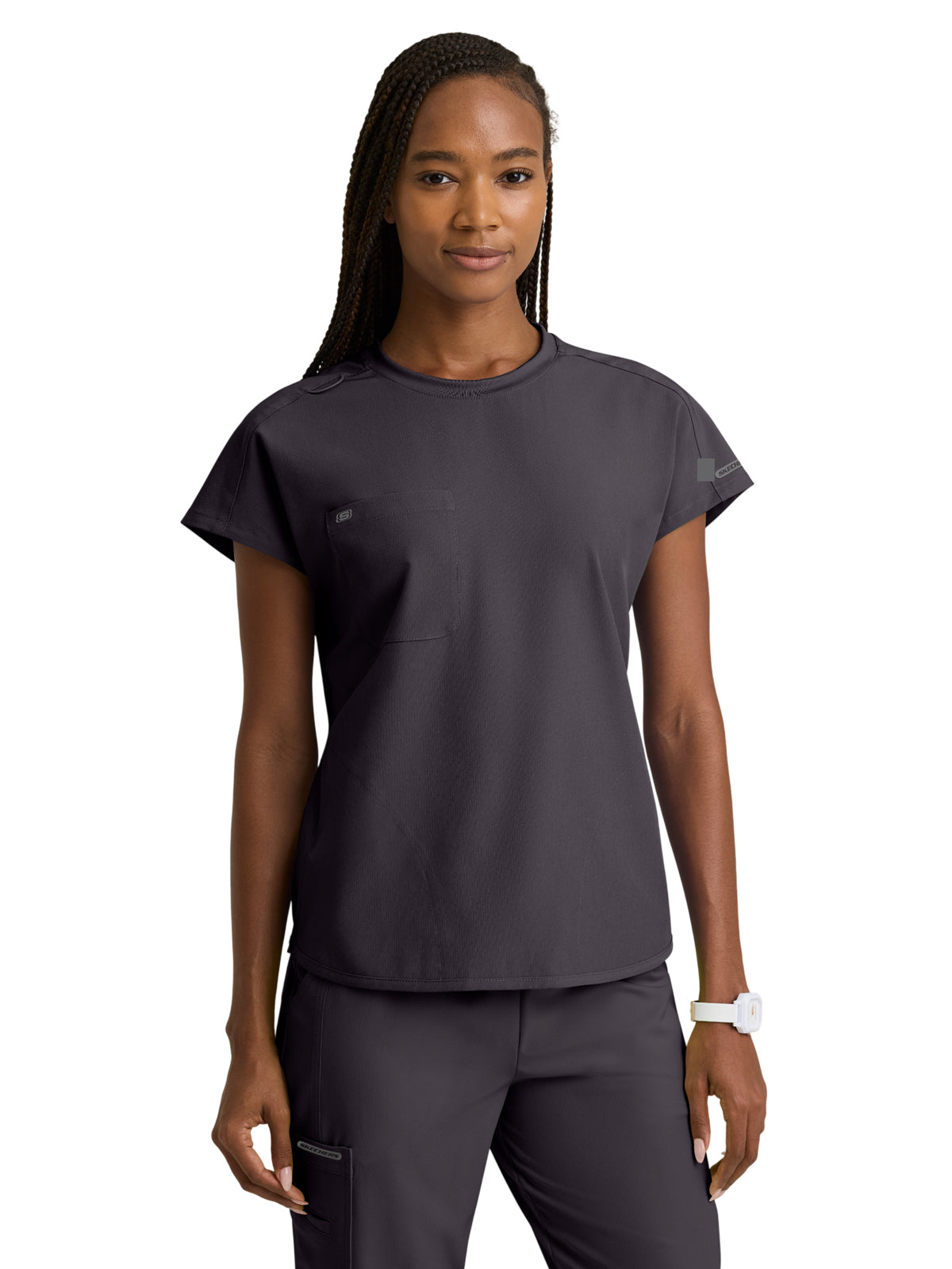 Women's Three-Pocket Fresh Round Neck Top - SKT326 - Pewter