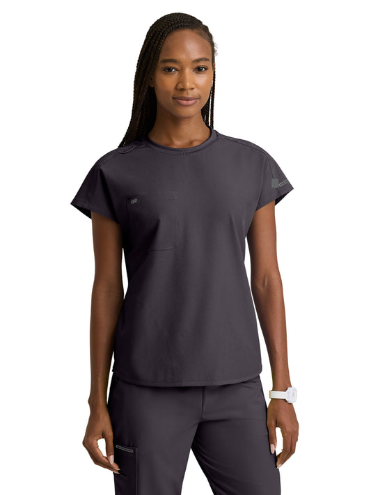 Women's Three-Pocket Fresh Round Neck Top - SKT326 - Pewter