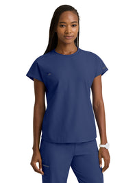 Women's Three-Pocket Fresh Round Neck Top - SKT326 - Navy