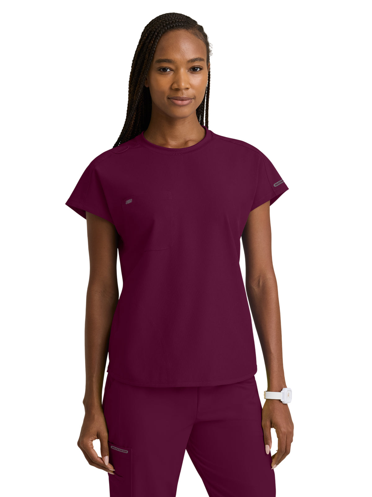 Women's Three-Pocket Fresh Round Neck Top - SKT326 - Wine
