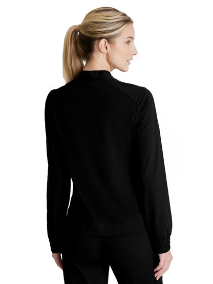 Women's 3 Pocket Front Zipper Warm-up Contour Scrub Jacket - SKW919 - Black