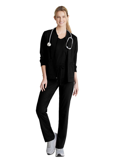 Women's 3 Pocket Front Zipper Warm-up Contour Scrub Jacket - SKW919 - Black