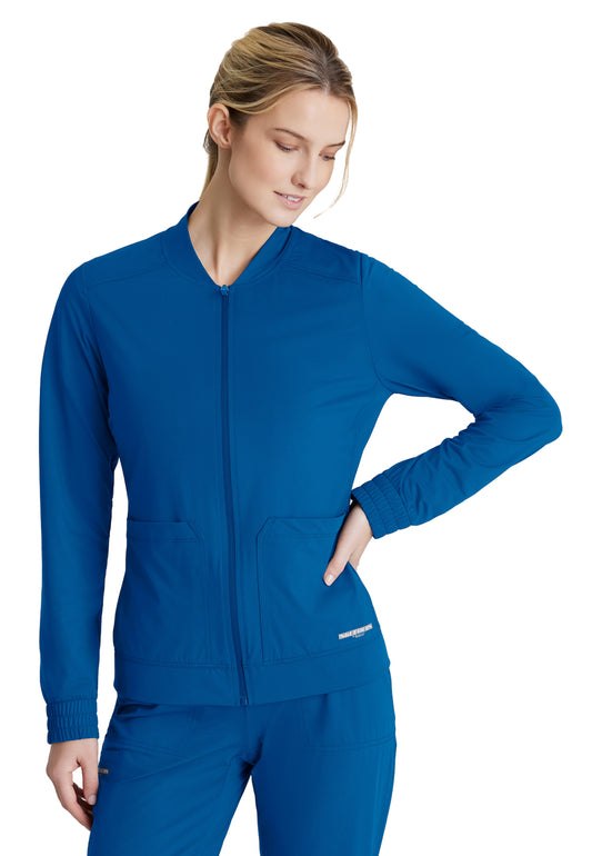 Women's Three-Pocket Zip-Up Contour Warm-Up Scrub Jacket - SKW919 - New Royal