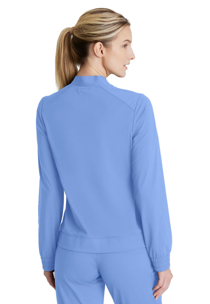 Women's 3 Pocket Front Zipper Warm-up Contour Scrub Jacket - SKW919 - Ciel Blue