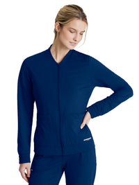 Women's Three-Pocket Zip-Up Contour Warm-Up Scrub Jacket - SKW919 - Navy