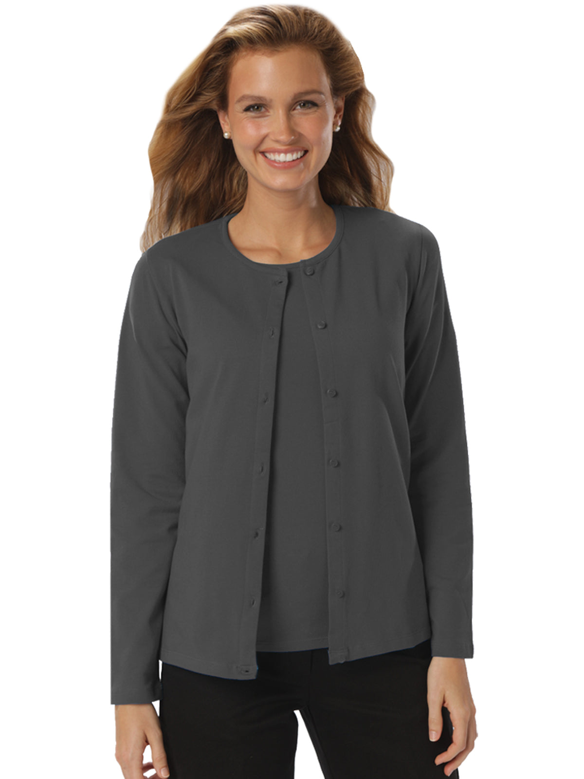 Women's Button Front Long Sleeve Cardigan - BG4701 - Graphite