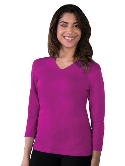 Women's Pocketless 3/4-Sleeve V-Neck Tee - BG4703 - Berry