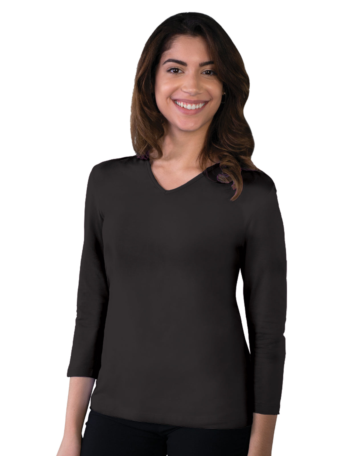 Women's Pocketless 3/4-Sleeve V-Neck Tee - BG4703 - Black