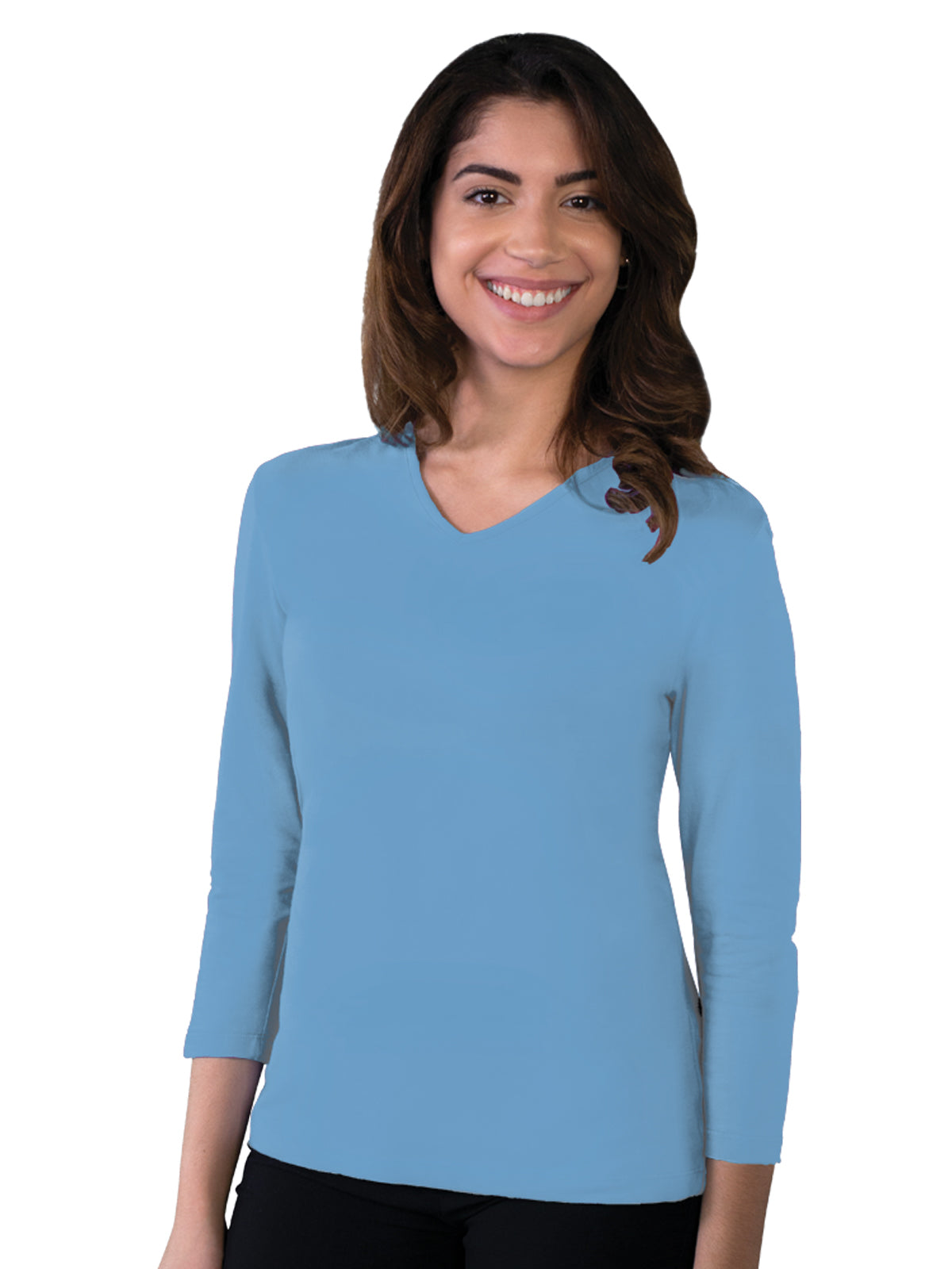Women's Pocketless 3/4-Sleeve V-Neck Tee - BG4703 - Light Blue